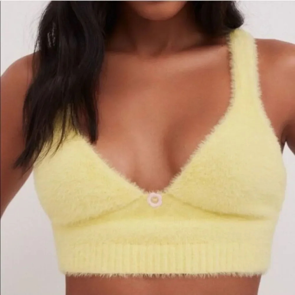 For Love And Lemons Devon Fuzzy Sleeveless Crop Top S Yellow NWT Mohair
